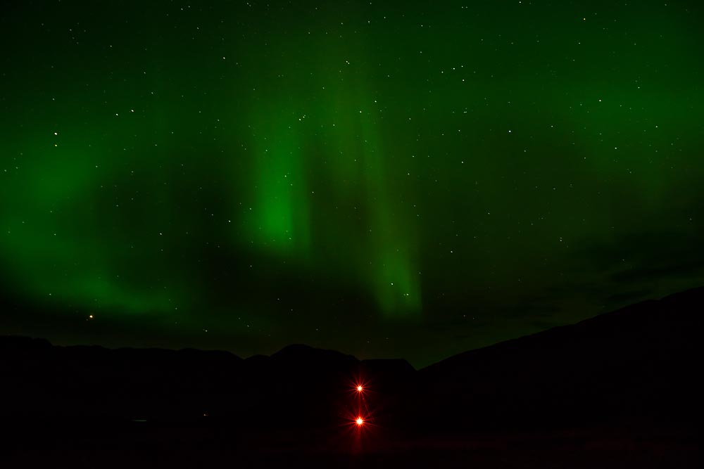 Photographing Greenland's Climate Changes: Night Landscape, Red Lights, Steve Giovinco