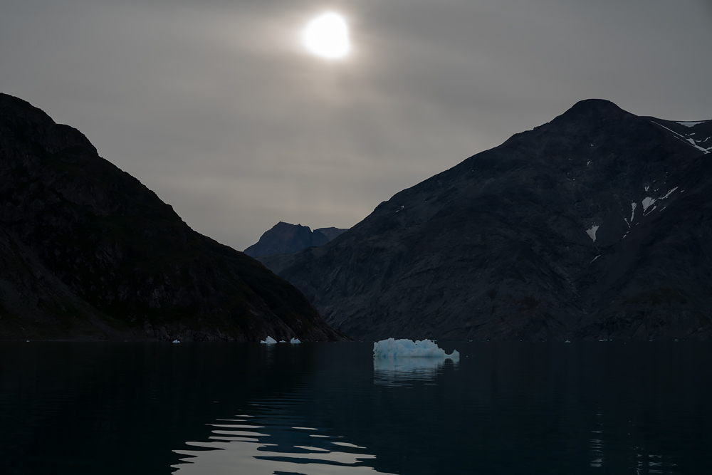 Fine Art Landscape Photographs of Arctic Greenland, Steve Giovinco: Sun Burning Through with Ice in Fjord