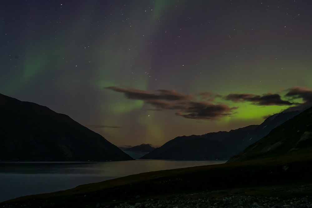 Fine Art Landscape Photographs of Arctic Greenland, Steve Giovinco: Northern Lights in Sky Over Fjord