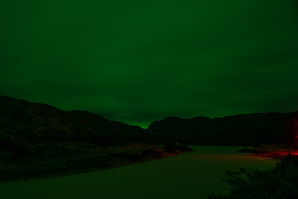 Fine Art Landscape Photographs of Arctic Greenland, Steve Giovinco: Glacier River with Red and Green Sky Long Exposure