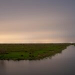 Sites at Risk of Climate Change: Night Landscape Photographs in The Netherlands, Steve Giovinco, Canal, Nieuw Land National Park, Clear Night, with Car Light Flevoland