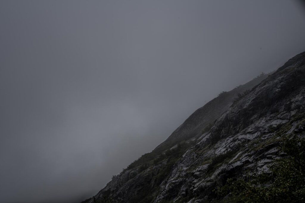 Greenland Arctic Misty Mountain Slope with Overcast Sky